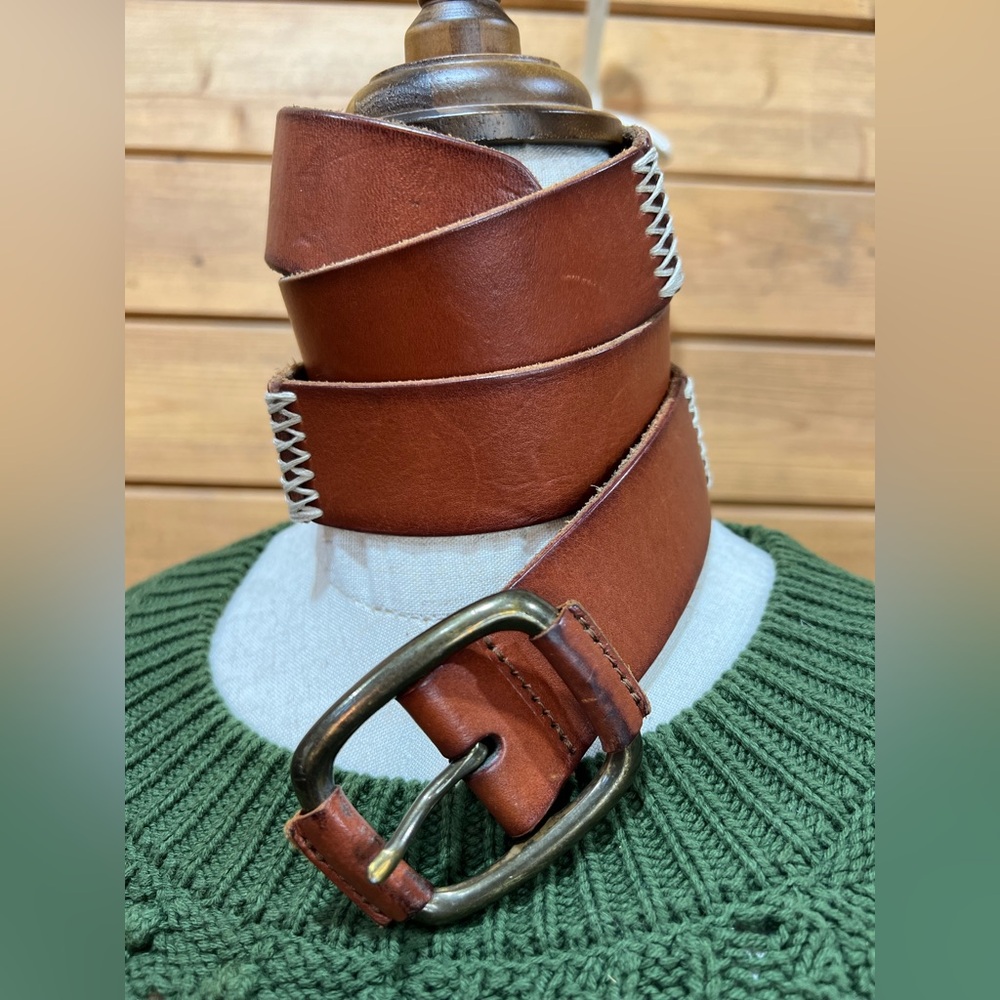 Lucky Brand Genuine Leather Belt Ivory Cross Stitching Western Boho Festival M